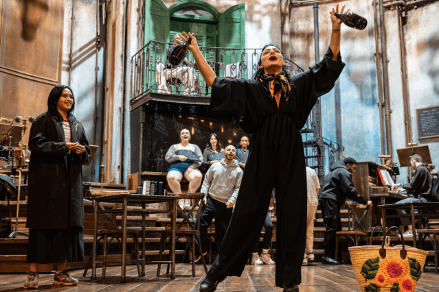 Desmonda Cathabel (Eurydice) and Victoria Hamilton-Barritt (Persephone) in rehearsals for Hadestown