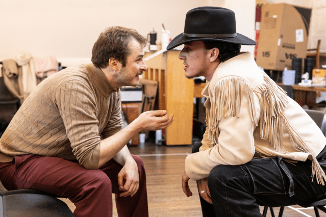 Max Bowden and Paul Jacob French in rehearsals for Midnight Cowboy, Credit Pamela Raith