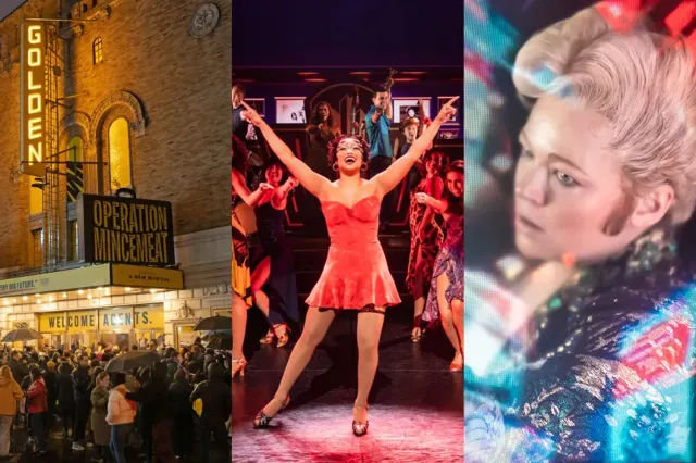 The exterior of Operation Mincemeat, Boop and Sarah Snook in The Picture of Dorian Gray, (© Julietta Cerventes(, Jasmine Amy Rogers as the title character in Boop! The Betty Boop Musical in Chicago(© Matthew Murphy) and Sarah Snook in The Picture of Dorian Gray (© Marc Brenner)