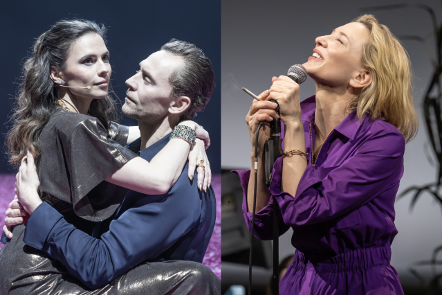 Hayley Atwell (Beatrice) and Tom Hiddleston (Benedick) in Much Ado About Nothing. Cate Blanchett in The Seagull. Credit Marc Brenner.