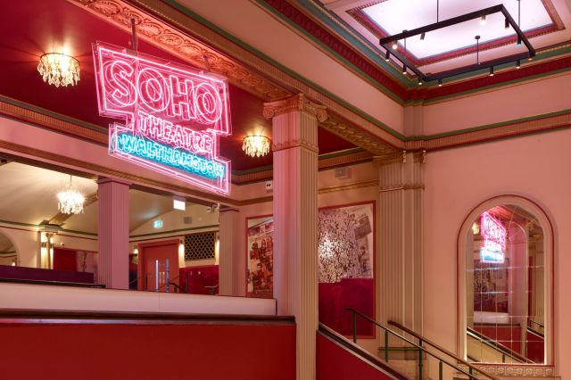 Soho Theatre Walthamstow foyer to mezzanine diagonal, photo by David Levene