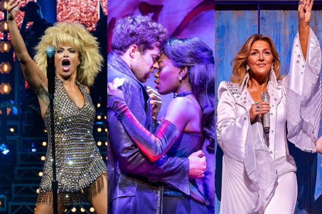 Zoe Birkett as Tina Turner, Dom Simpson and Tanisha Spring in Moulin Rouge! and Mazz Murray in Mamma Mia!