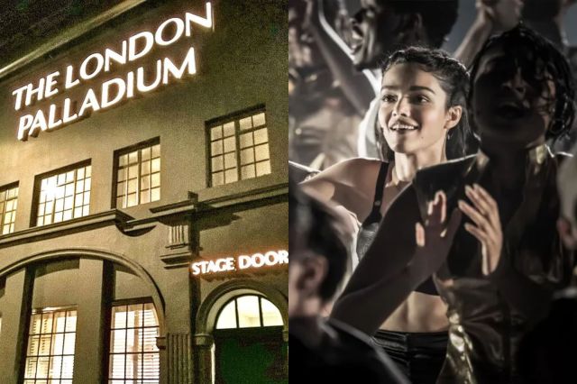 The London Palladium stage door and Rachel Zegler in Evita