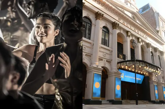 Rachel Zegler in Evita, and the exterior of The London Palladium