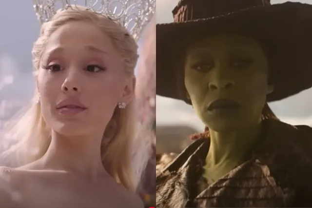 Ariana Grande as Glinda and Cynthia Erivo as Elphaba