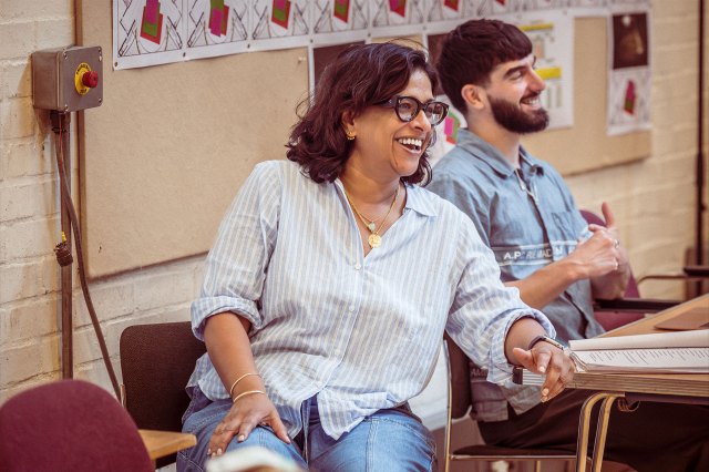 Indhu Rubasingham and Nima Taleghani in rehearsals for Bacchae