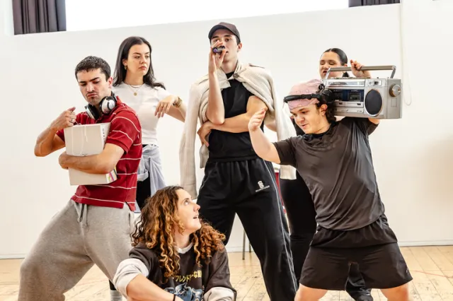 The cast in rehearsals for Ride the Cyclone