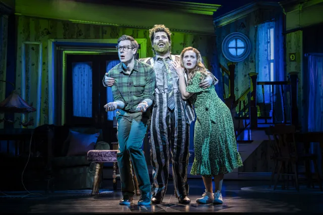 David Hunter, David Fynn and Chelsea Halfpenny in Beetlejuice