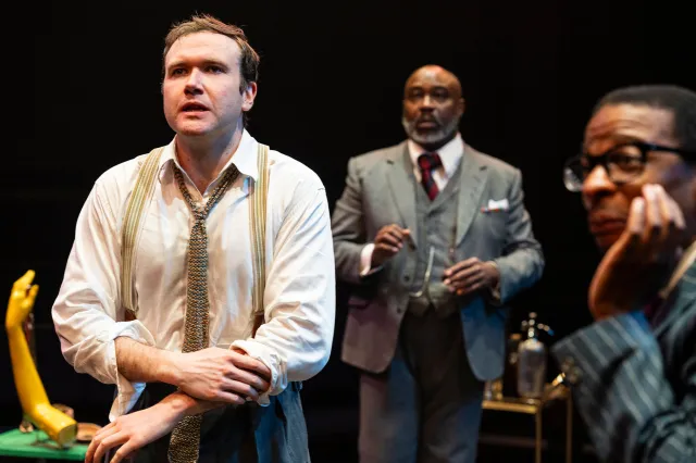 Joe Bannister, Jason Barnett and Simon Manyonda in Black Comedy