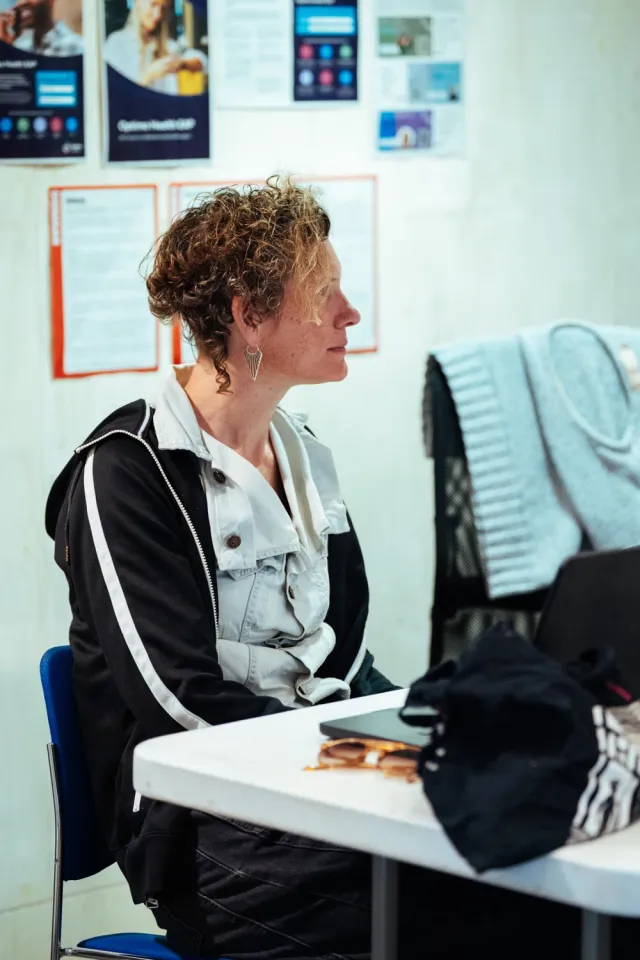 Anna Watson en répétition pour THE GUILTY Donmar Warehouse photo par Helen Murray