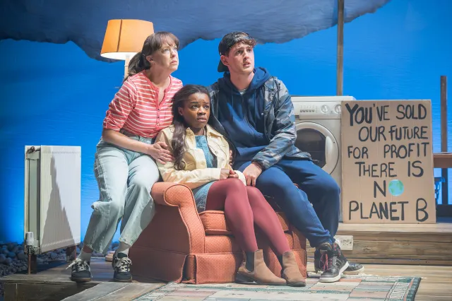 Catrin Aaron, Sara Otung and Alfie Llewelyn in Atlantis