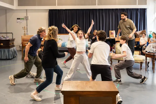 Harriet O Shea (Small Alison) and cast in rehearsals for Fun Home at the Royal Exchange Theatre credit Johan Persson