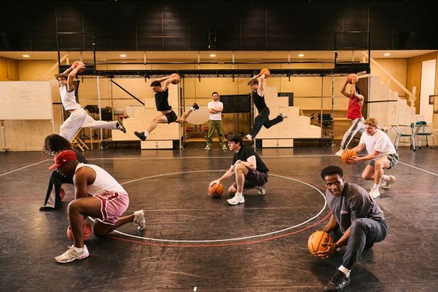 The cast in rehearsals for High School Musical