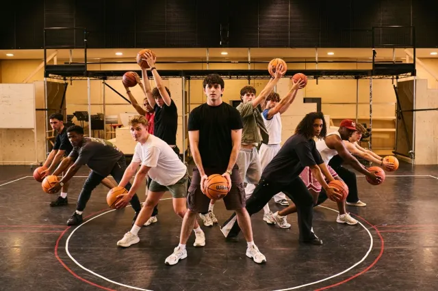Tobias Turley and the cast of High School Musical in rehearsals