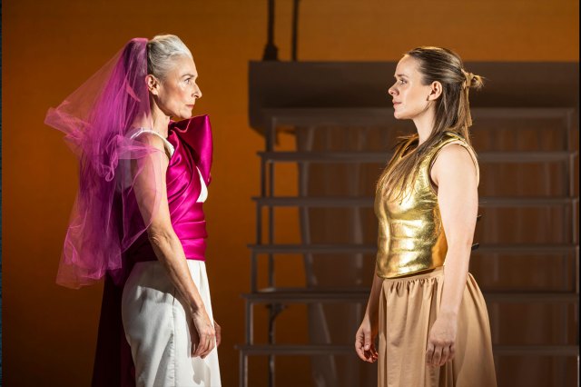 Amelia Bullmore (as Penelope) and Charlie Russell (as Odysseus) in The Penelopiad